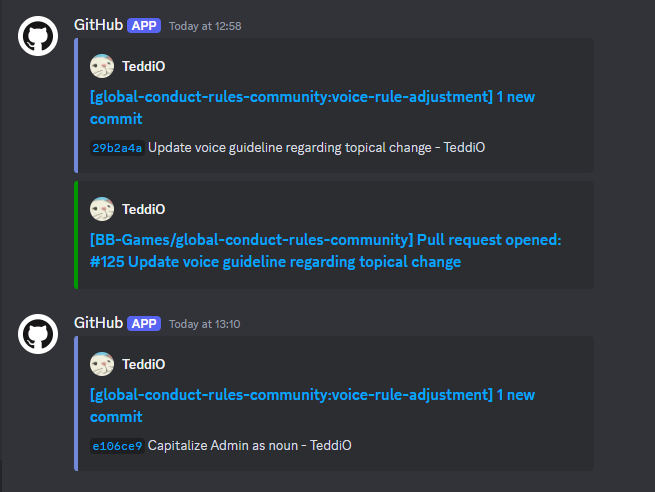 Image of a Discord message showing a GitHub event